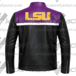 Back View of LSU Tigers Football Leather JacketFeaturing zipper cuffs LSU Logo on Back.