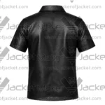 Back View of Lace-Up Black Leather Shirt Featuring Short Sleeve Design.
