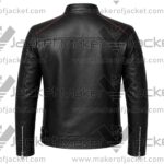 Back View oF Men Black Red Star Jacket Featuring zipper cuffs and Sides Buckles.