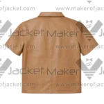 Back View of Men's Brown Leather Zip Shirt Featuring Brown Leather.