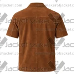 Back View Of Short sleeve brown suede shirt Featuring Short sleeves and Suede Leather Finish.