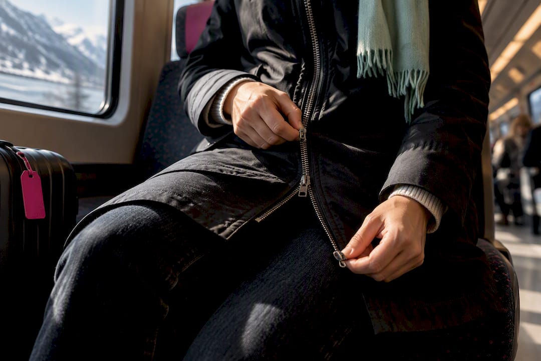 Traveler opening a two-way coat zipper
