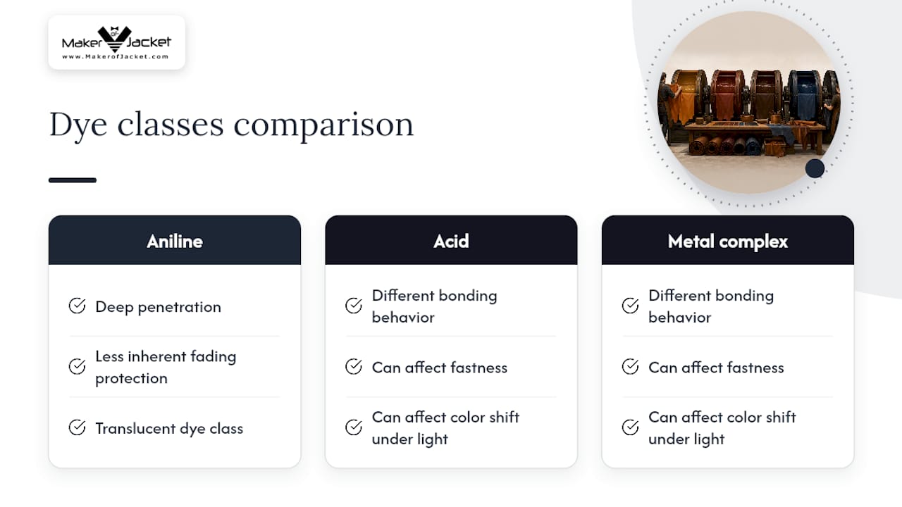 Comparison of leather dye classes