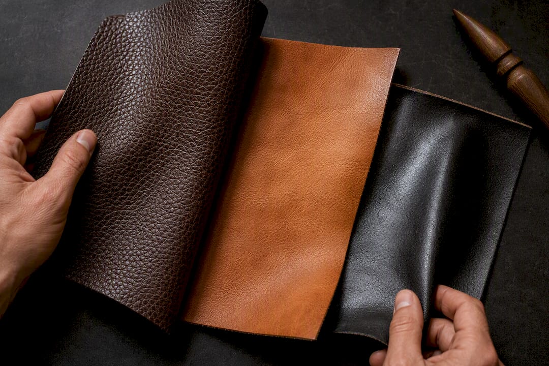 Leather swatches showing different grain finishes
