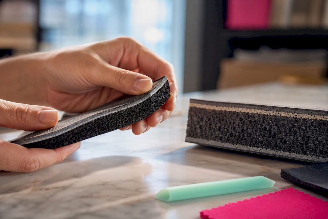 Flexible armor material layers shown close-up