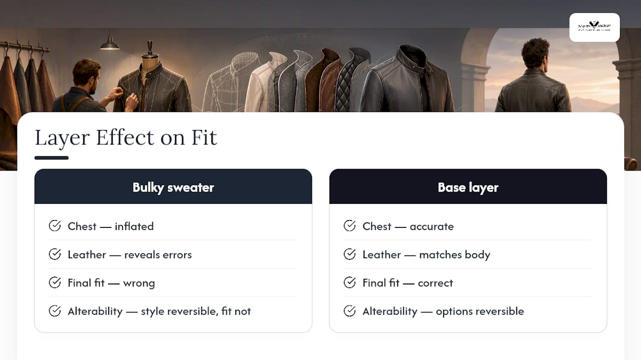 Comparison of measurement layers and leather jacket fit