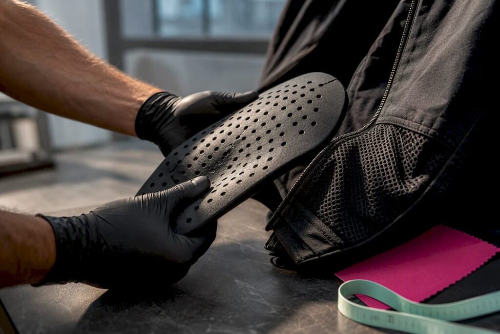 Flexible motorcycle armor insert beside jacket