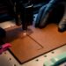 Laser engraving test on leather sample