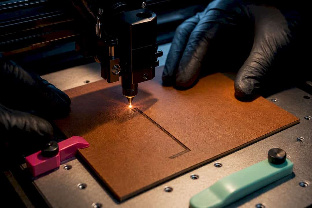 Laser engraving test on leather sample