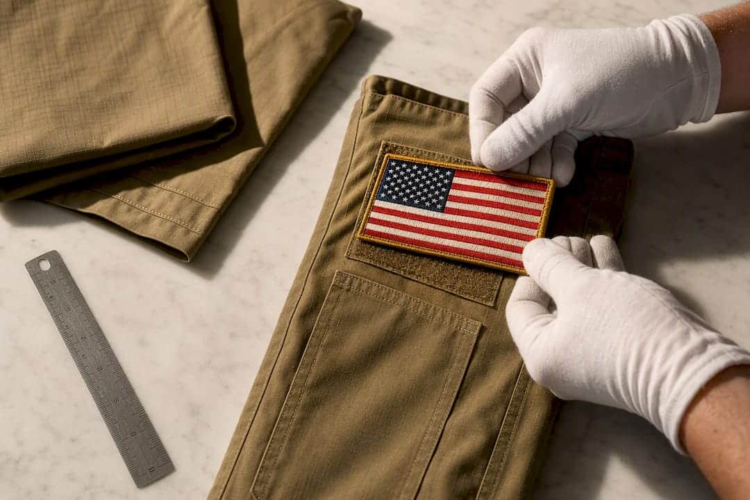 Flag patch positioned on uniform sleeve