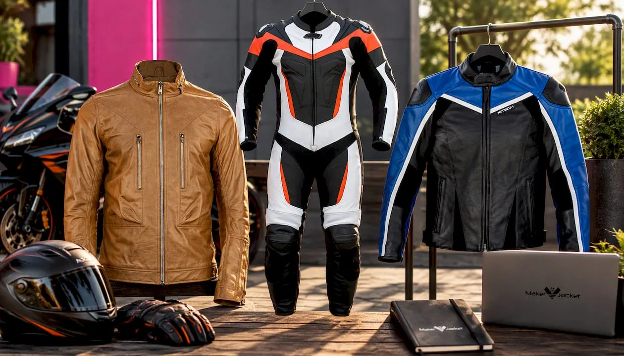 Leather Biker Jacket In Tan Color