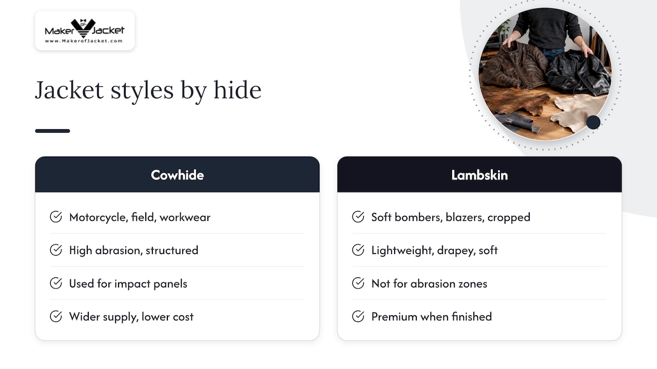 Cowhide and lambskin jacket use comparison