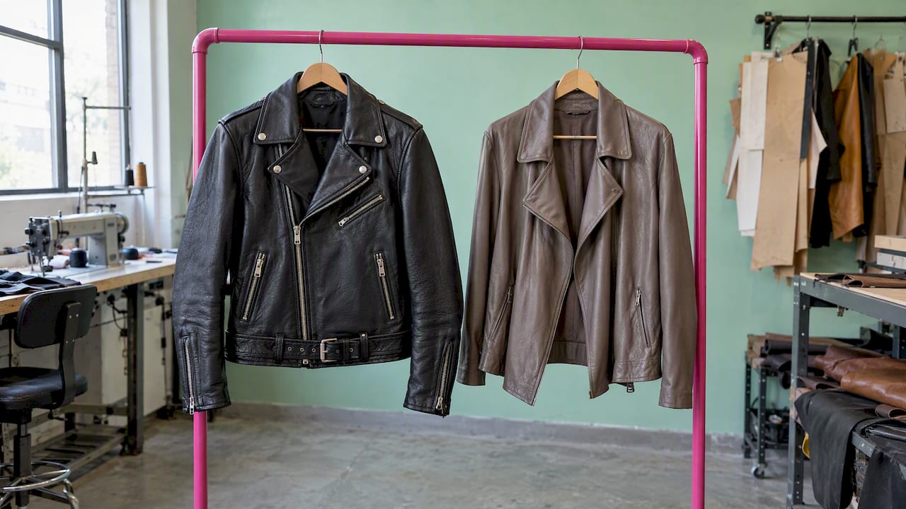 Cowhide and lambskin jackets side by side