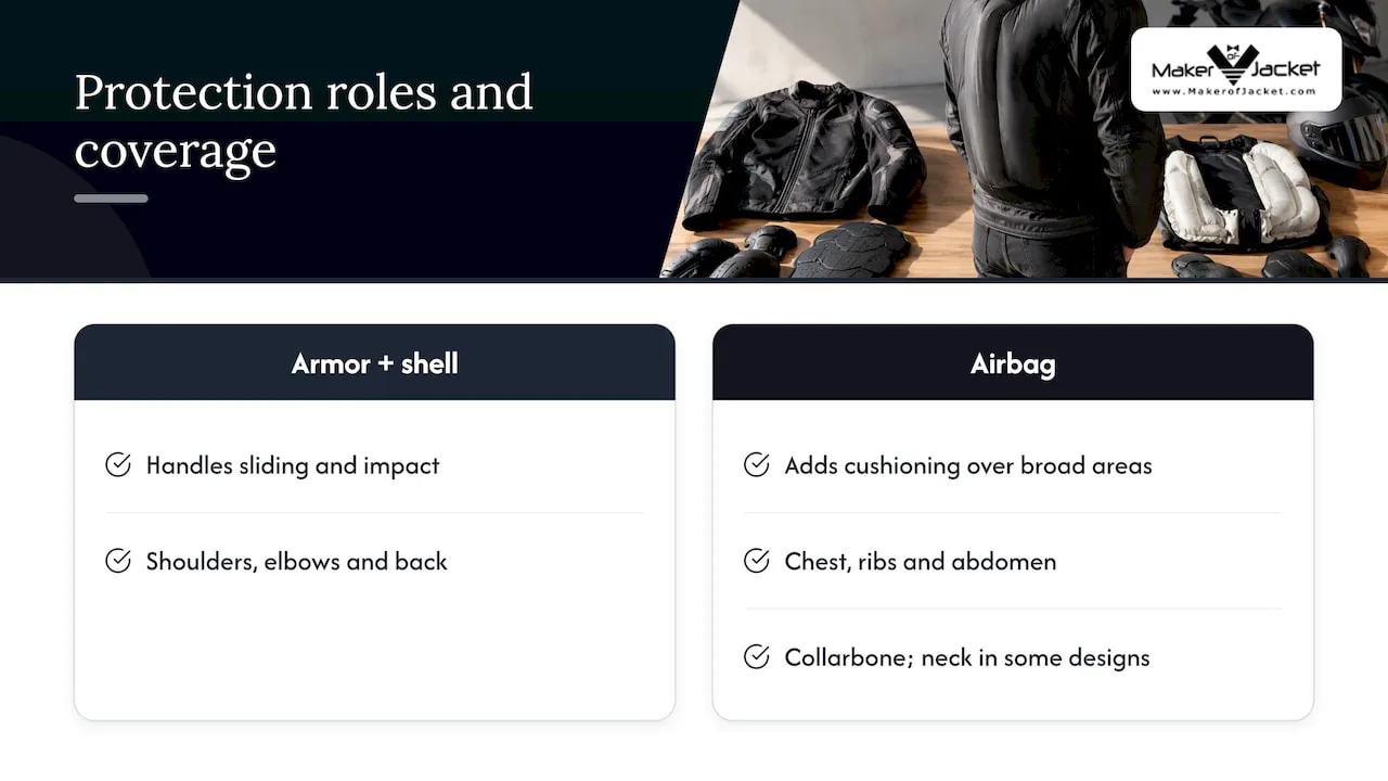 Coverage areas for armor and motorcycle airbags