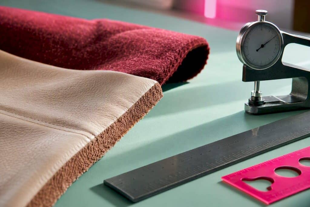 Melton wool and leather specification samples