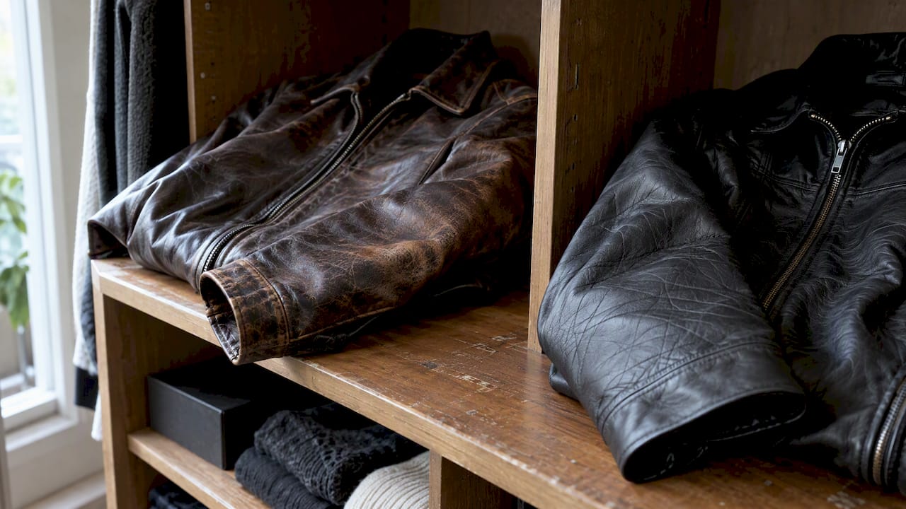 Aged cowhide and creased lambskin sleeves