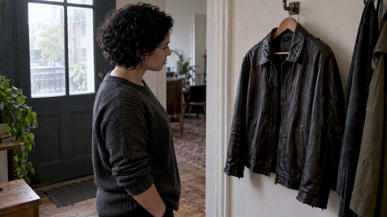 Wet leather jacket drying slowly indoors