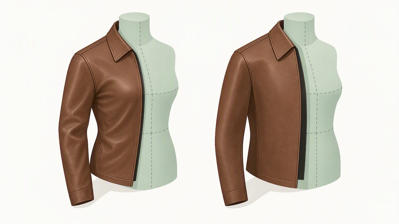 Soft and stiff leather drape shown side by side