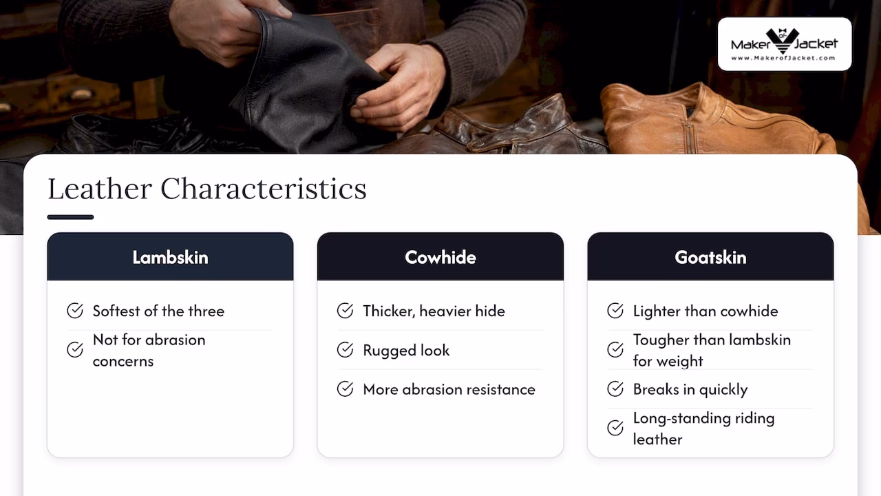 Comparison of lambskin cowhide and goatskin
