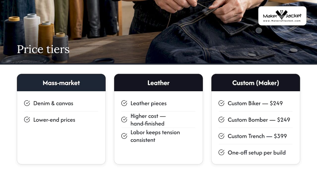 Custom jacket prices compared by style