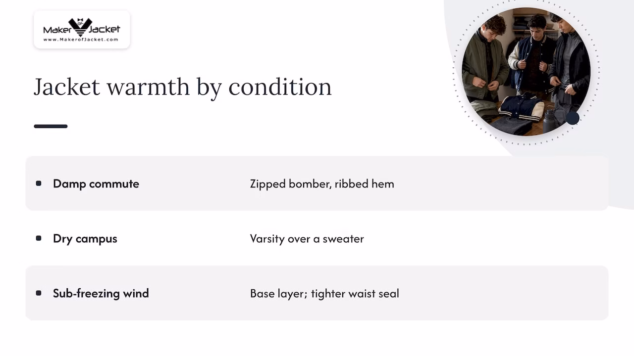 Warmth comparison for bomber and varsity jackets