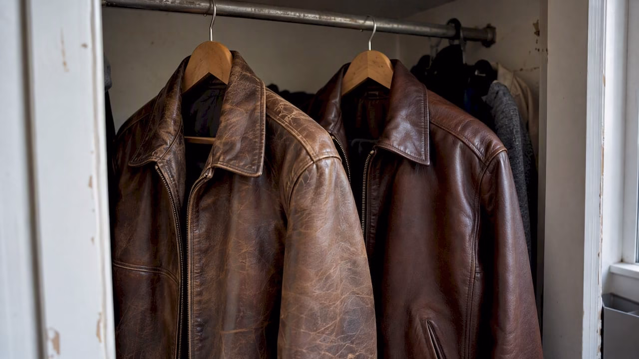 Worn-in and smooth brown leather jackets