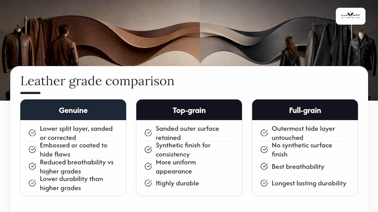 Comparison of genuine top-grain and full-grain leather