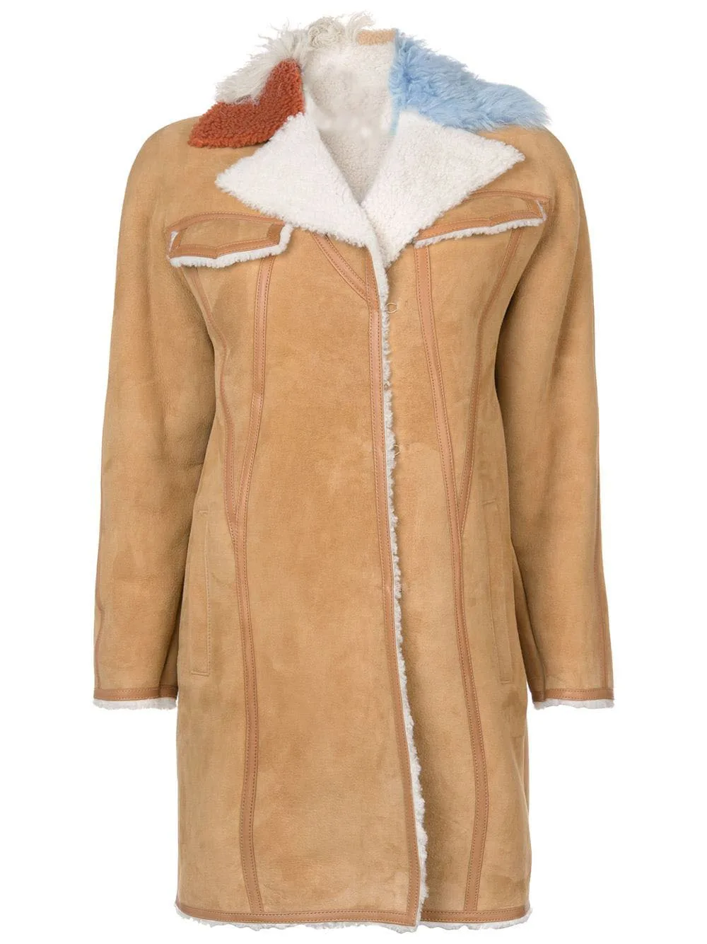 Contrast Collar Shearling Fur Coat
