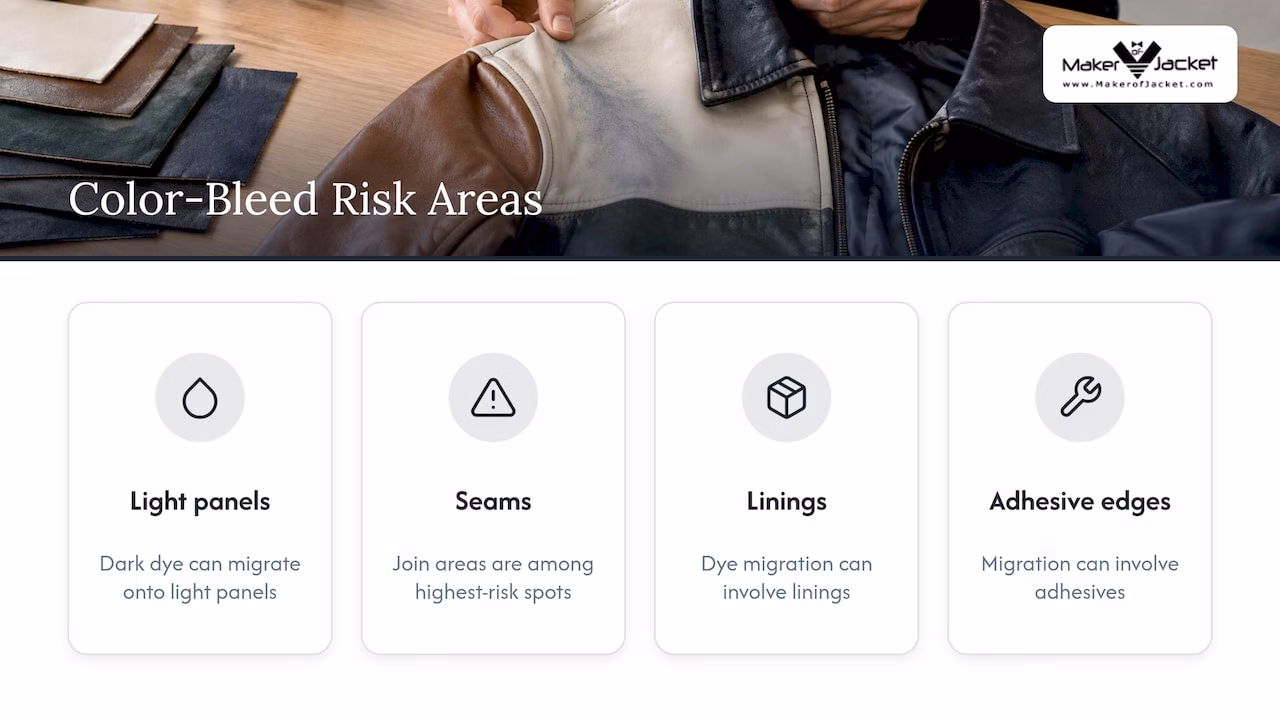 Four dye bleed risk areas on jackets