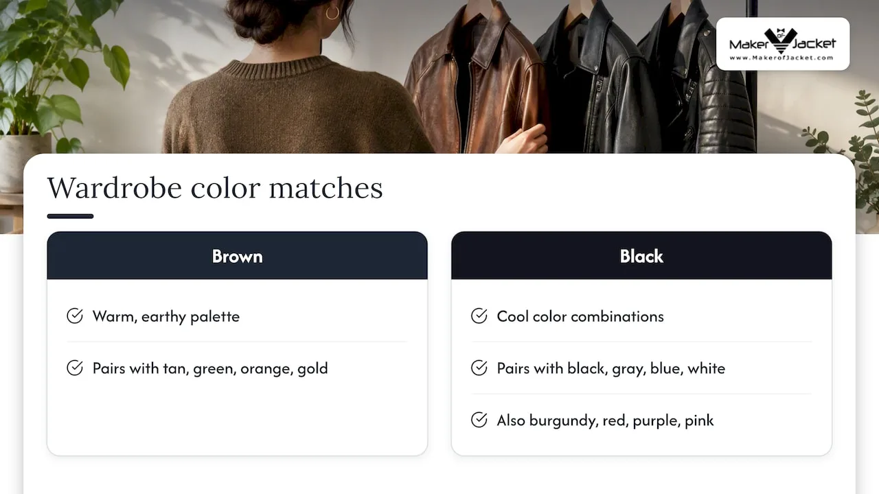 Wardrobe colors paired with black and brown jackets