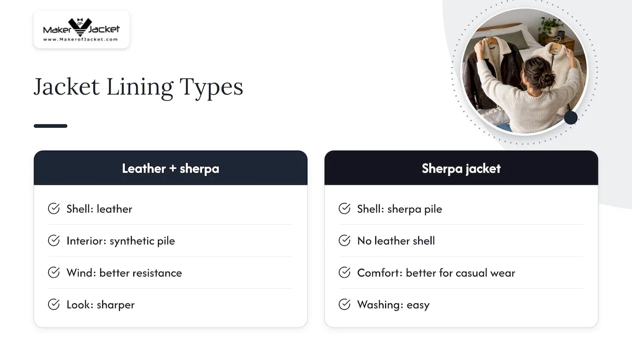 Comparison of sherpa-lined leather and sherpa jackets