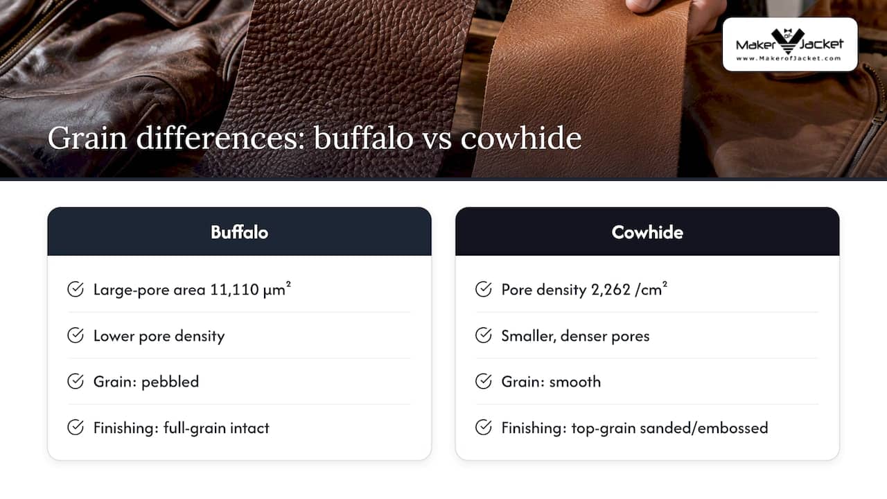 Buffalo and cowhide pore measurements compared