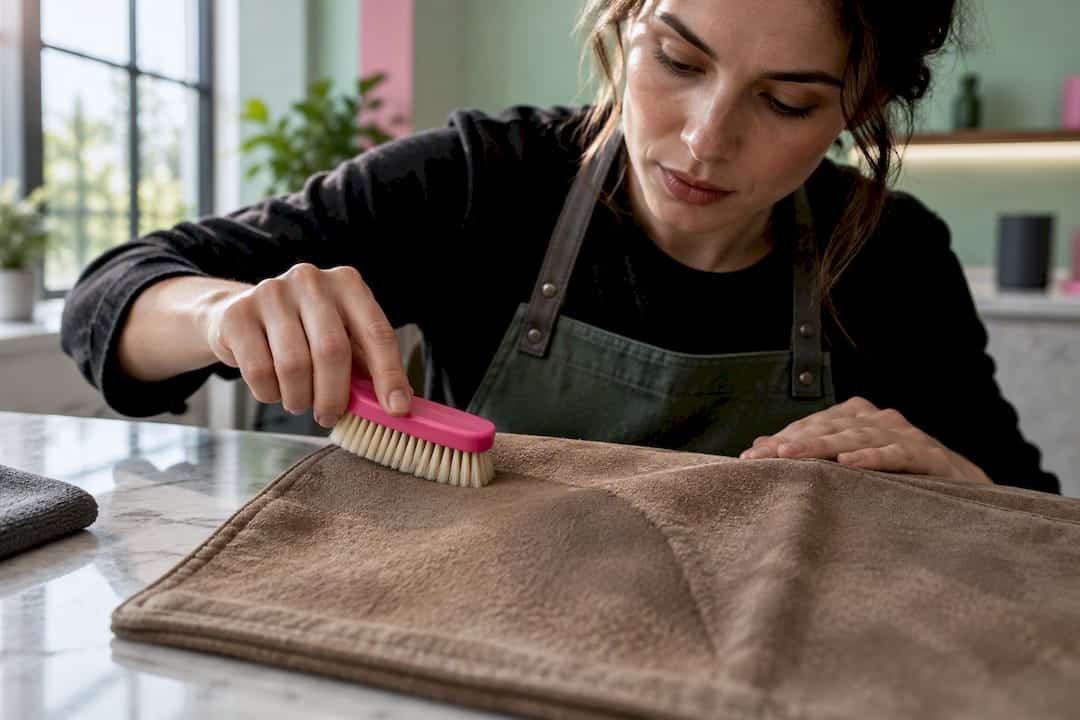 Dry brush beside deeply creased matted suede