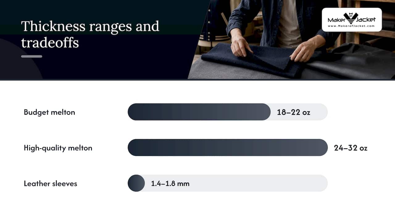 Comparison of melton weight and leather thickness ranges